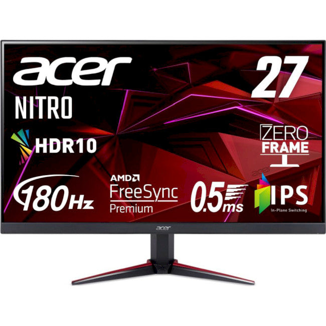 Acer Nitro VG270 Gaming Monitor, 27" FHD IPS Display, 180Hz Refresh Rate, Up to 0.5ms Response Time, AMD FreeSync Premium Technology, ZeroFrame Design, 2xHDMI/DP Ports, Black
