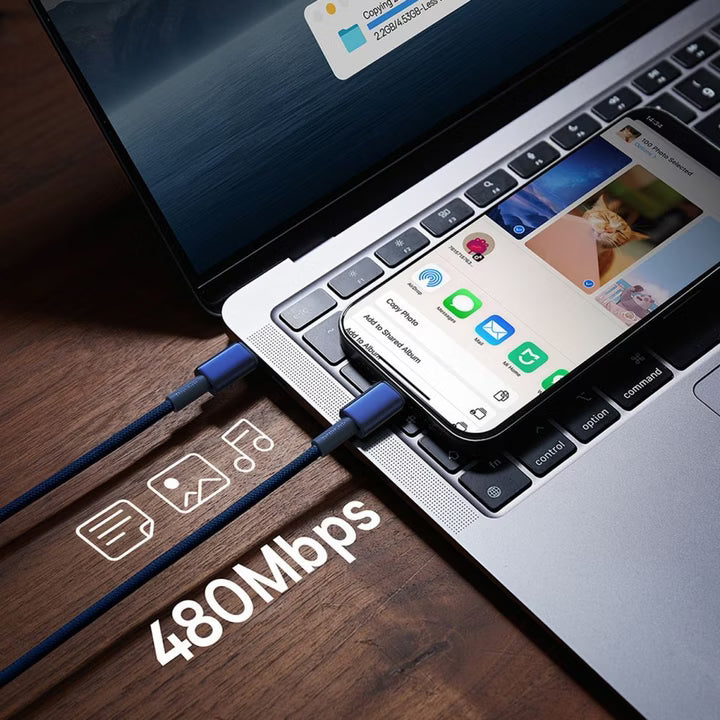 كابل Baseus Tungsten Gold للشحن السريع USB-C إلى USB-C بقدرة 100 واط وطول 1 متر - أزرق
