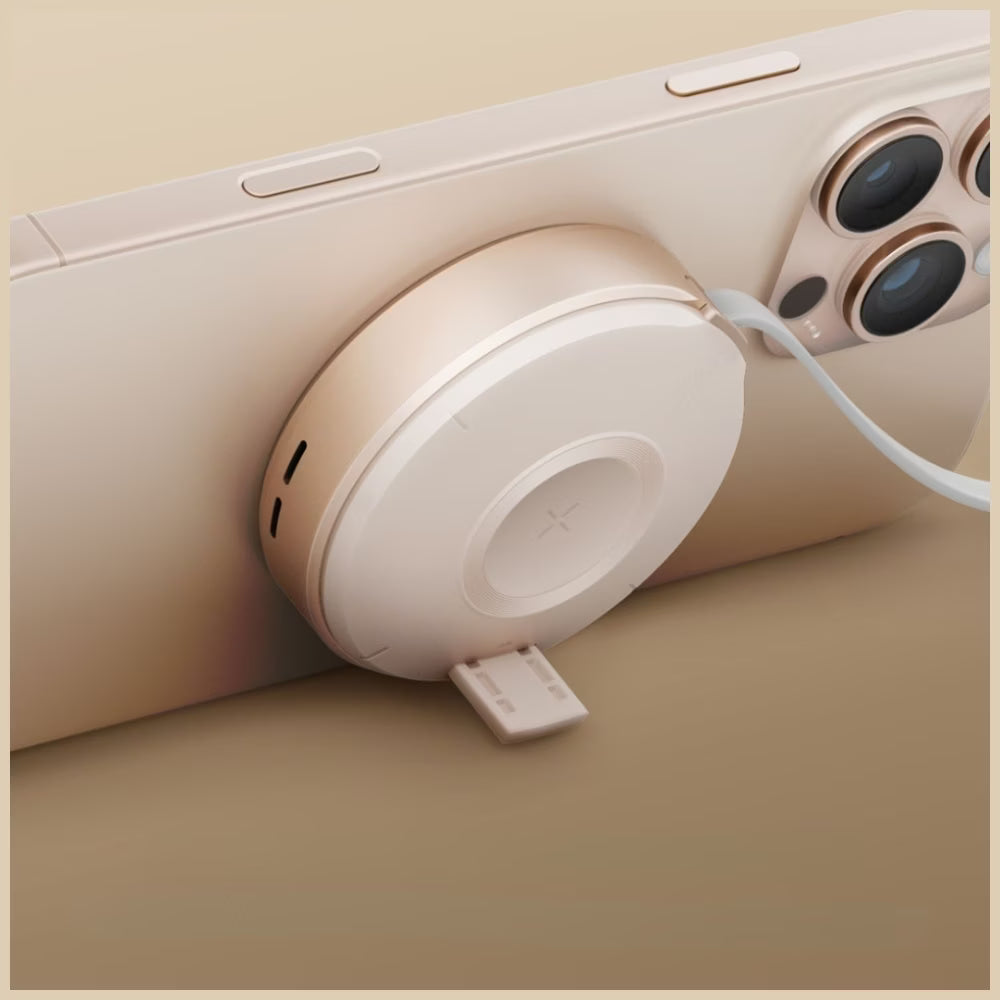 Energea MAGDUO ARC, 2IN1 PHONE AND APPLE WATCH CHARGER WITH RETRACTABLE CABLE- GOLD