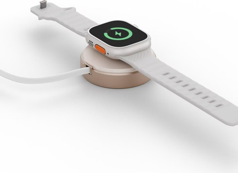Energea MAGDUO ARC, 2IN1 PHONE AND APPLE WATCH CHARGER WITH RETRACTABLE CABLE- GOLD