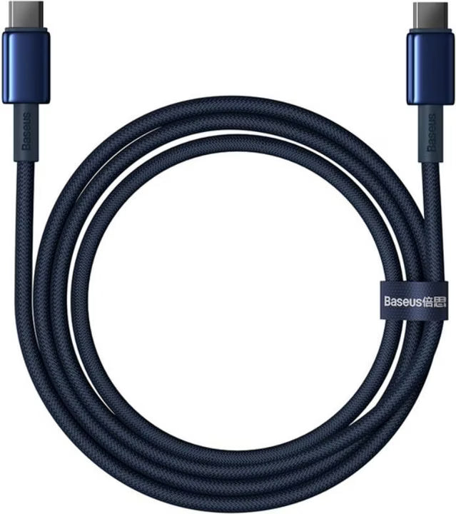 كابل Baseus Tungsten Gold للشحن السريع USB-C إلى USB-C بقدرة 100 واط وطول 1 متر - أزرق