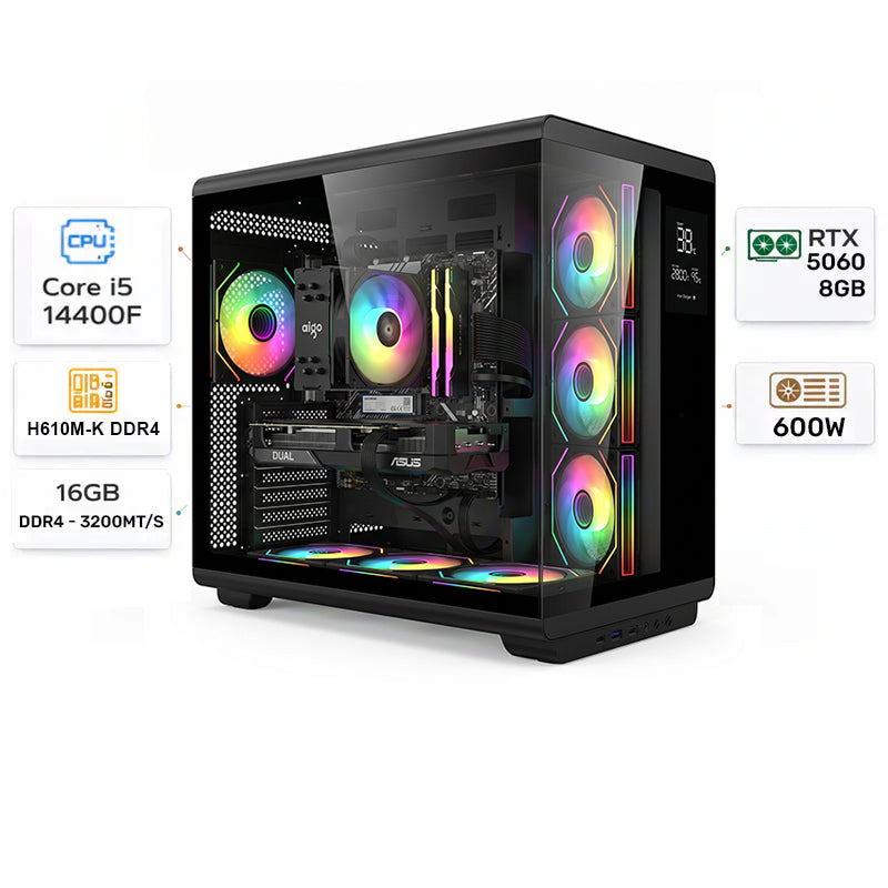 Custom Gaming PC Intel Core i5-14400F, RTX 5060 8GB, 16GB DDR4 RAM, Windows 11 Pro