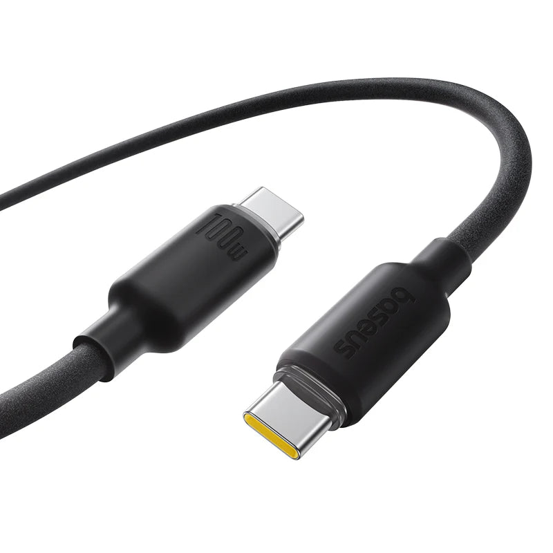 كابل بيسيوس سيليكون رغوي للشحن السريع ونقل البيانات USB-C إلى USB-C بقدرة 100 واط وطول 2 متر – أسود كوميك