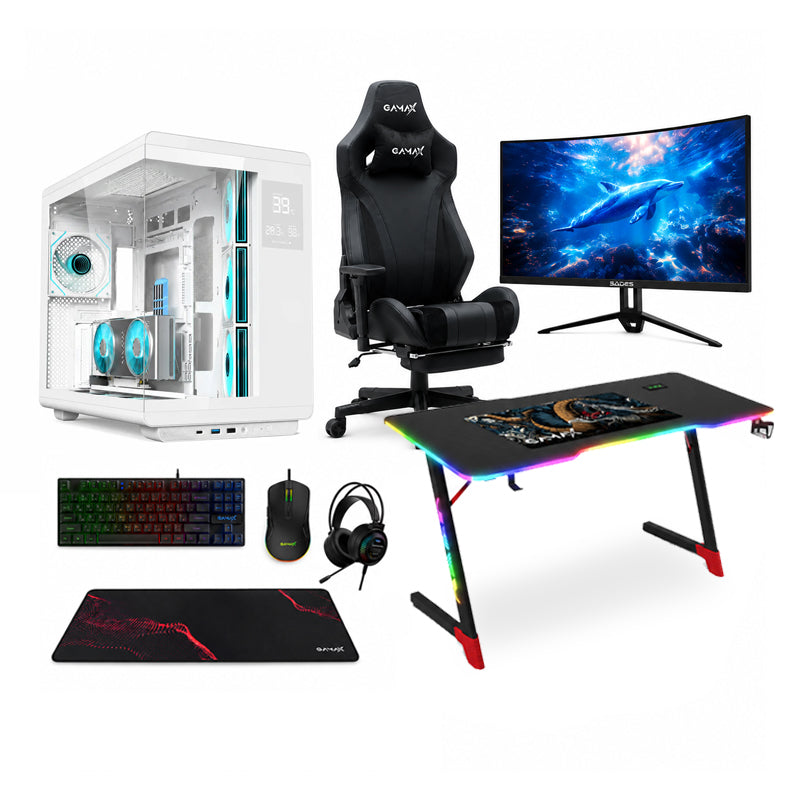Custom Gaming PC Bundle Intel Core i5-14400F, RTX 5060 Ti 16GB, DDR5 16GB RAM 6000MHz, 1TB NVMe SSD, with Sades 27" FHD Gaming Monitor & Gamax D2501 Gaming Table, Gamax Chair & Accessory Set