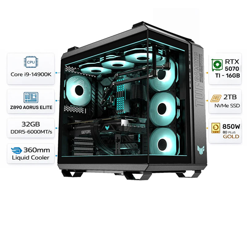 Custom Gaming PC Intel i9-14900K, RTX 5070 Ti 16GB, 32GB DDR5 6000MHz RAM, 2TB SSD, Windows 11 Pro