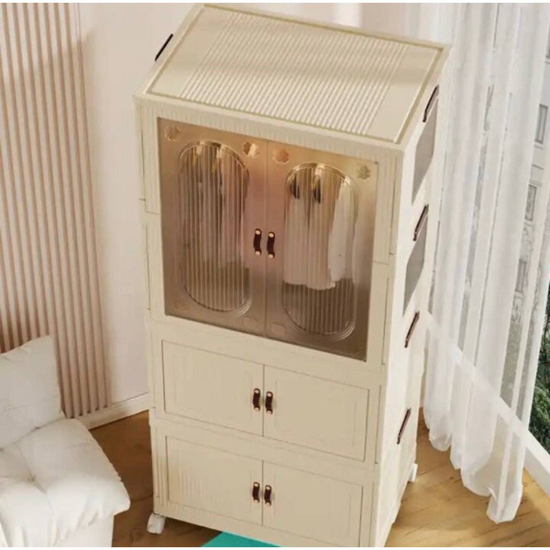 Home Kid Clothes Toy Organizer Folding Plastic Storage box Cabinet with 10 clothes hanger  66X43X143 CM