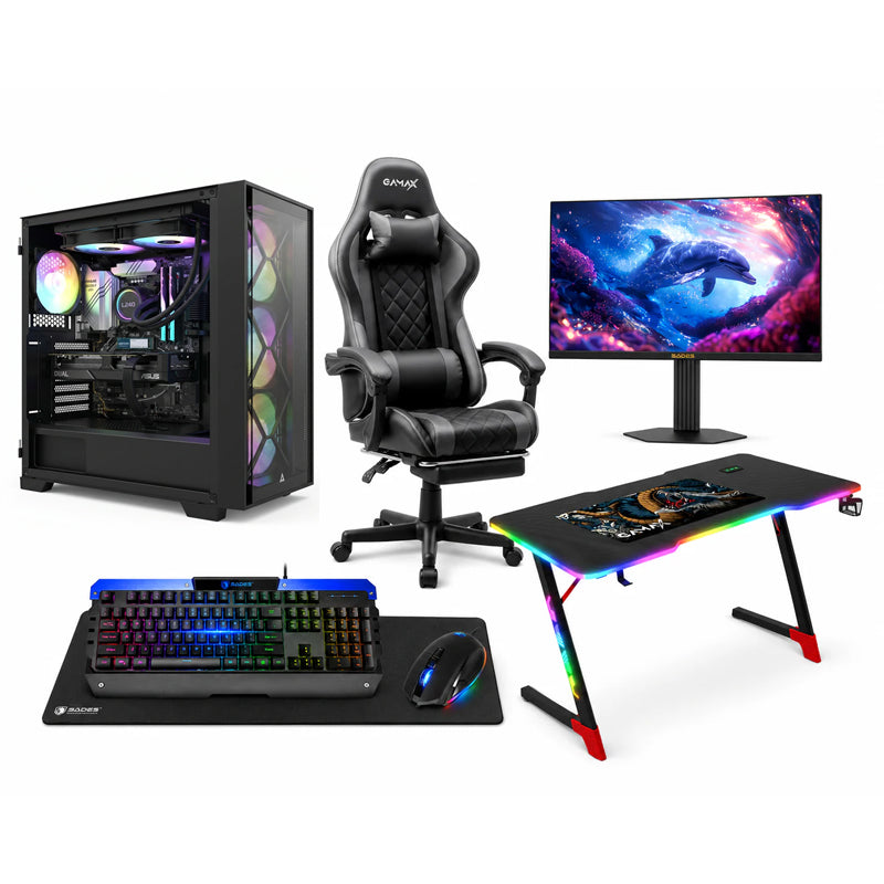 Custom Gaming PC Bundle Ryzen 7 7800X3D, RTX 5060 Ti 16GB, 16GB DDR5 6000MHz, 1TB NVMe, With Sades 24.5'' 2K QHD Monitor, Gamax Gaming Chair, Gamax D2501 Gaming Table & Sades Gaming Combo