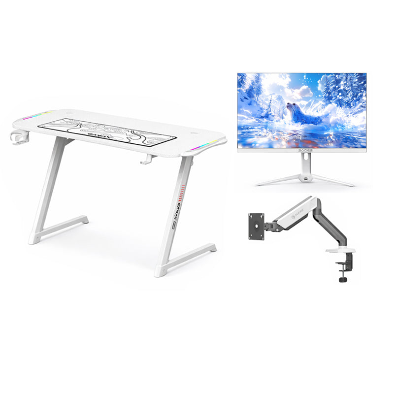 Gaming Bundle Sades ST-Seal 22" FHD, 120Hz, 1ms, HDMI 2.1, IPS Flat White Monitor with Sades Viper SA-MA01 Single Monitor Mount Arm & Gamax TD-03 Fiber White Gaming Table 100*60*75