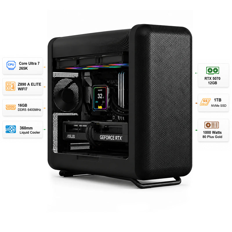 Custom Gaming PC Intel Core Ultra 7 265K, RTX 5070 12GB, 16GB RAM DDR5 6400MHz, 1TB SSD, Windows 11 Pro