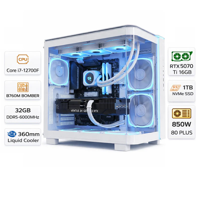 Custom Gaming PC Intel Core I7-12700F, RTX 5070Ti VRAM 16GB, RAM 32GB DDR5, 1TB SSD, Windows 11