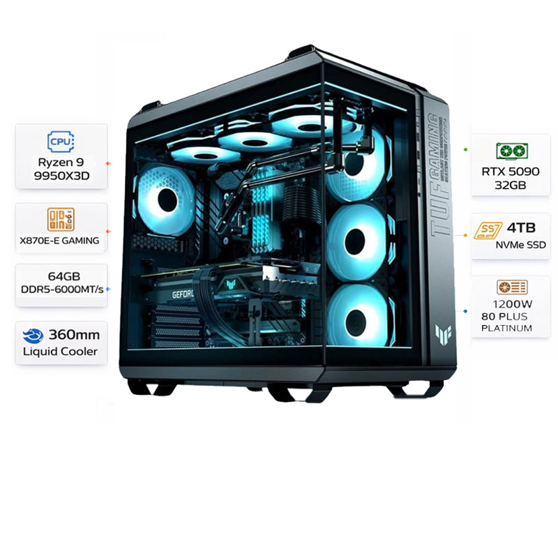 Custom Gaming PC Ryzen 9 9950X3D, RTX 5090 32GB, RAM 64GB DDR5 6000MT/s, 4TB SSD, Windows 11 Pro