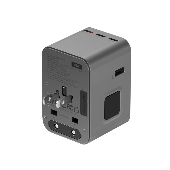 محول طاقة Energea TRAVELWORLD GAN45، 3C2A 45W - لون رمادي داكن
