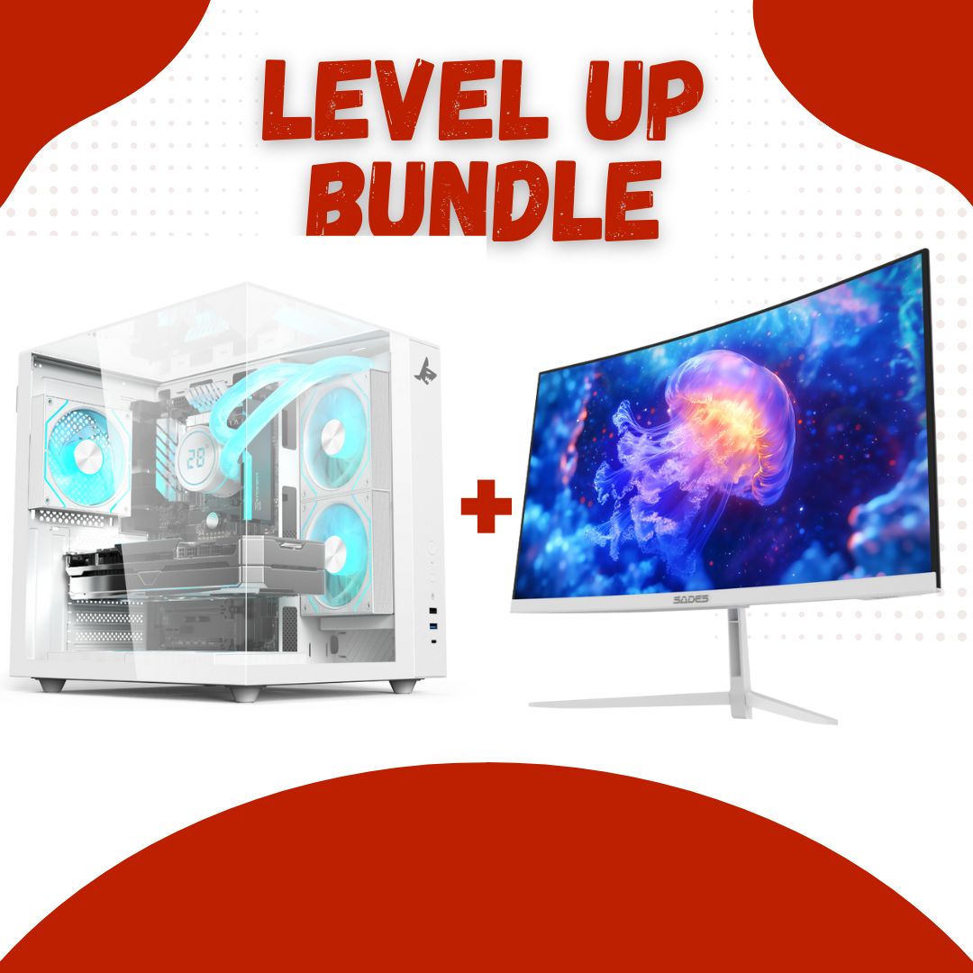 PC Bundle: Gaming PC i5-12400F,RTX 5060 8GB, 16GB RAM with Sades NC-Pelagia 24"/FHD/200Hz/0.5ms/HDMI 2.1/VA/Curved Gaming Monitor - White