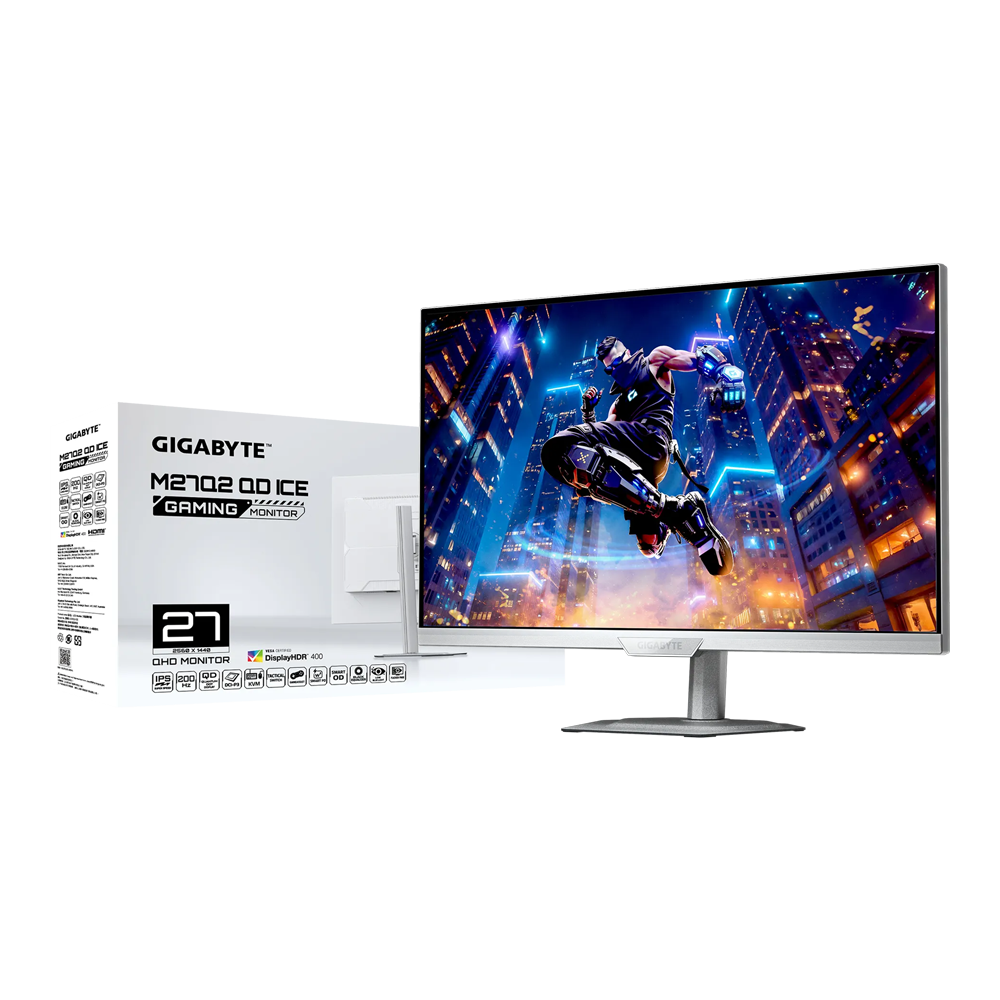 شاشة ألعاب مسطحة بتقنية IPS من جيجابايت، طراز M27Q2 QD ICE، مقاس 27 بوصة، بدقة QHD (2560 × 1440)، ومعدل تحديث 200 هرتز، وزمن استجابة 1 مللي ثانية - لون أبيض