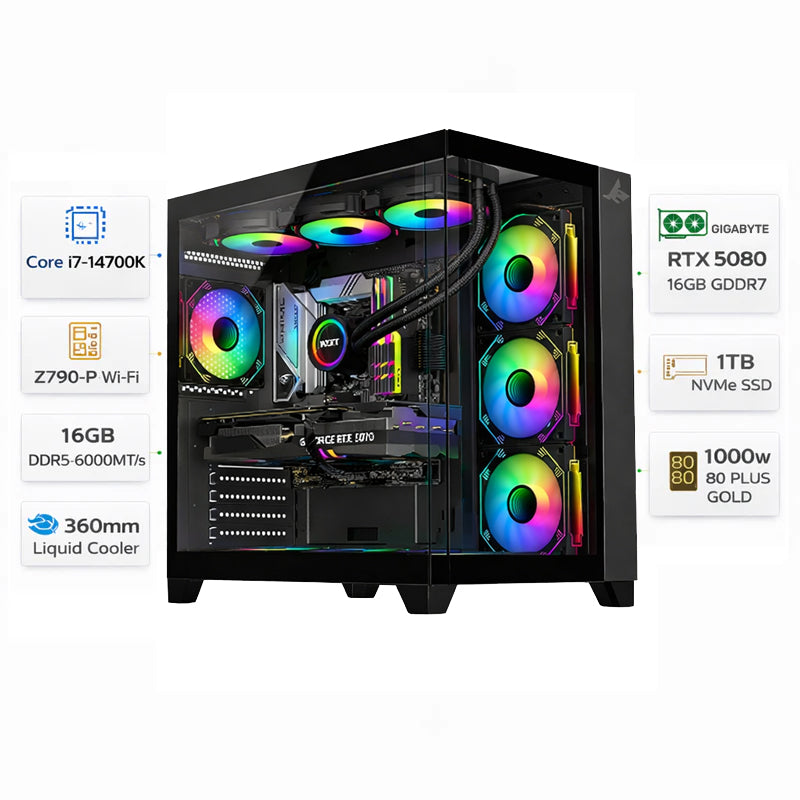 Custom Gaming PC Intel Core i7-14700K, RTX 5080 16GB GDDR7, 16GB DDR5 6000MT/s, 1TB NVMe SSD, Windows 11