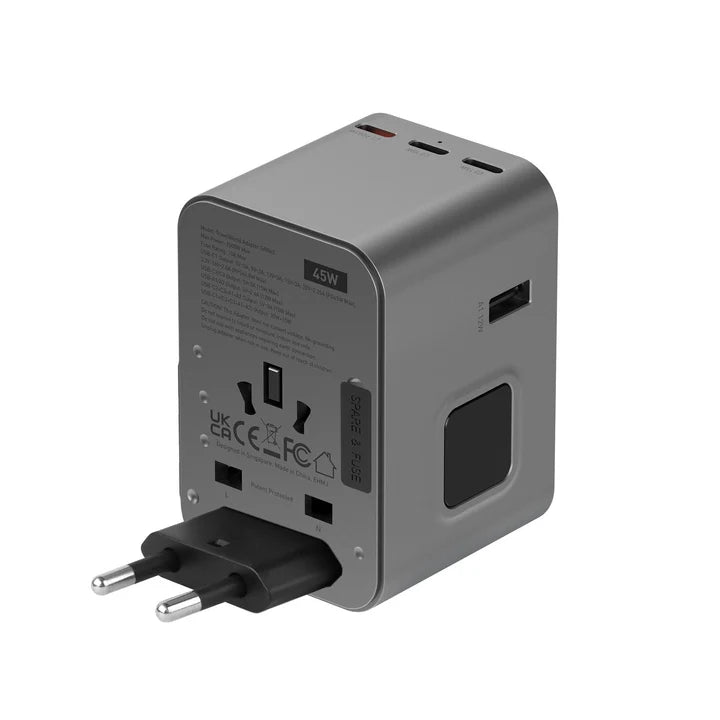 محول طاقة Energea TRAVELWORLD GAN45، 3C2A 45W - لون رمادي داكن