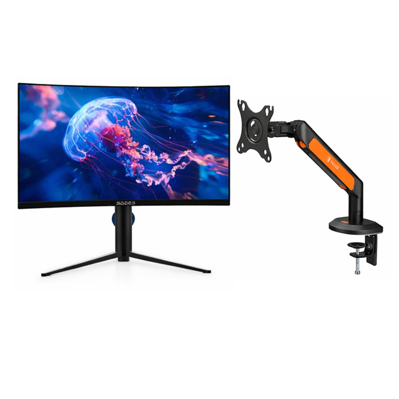 مجموعة الألعاب شاشة الألعاب المنحنية ساديس بي إكس-جيلي فيش ٢٧ بوصة، فل إتش دي، إتش دي إم آي ٢٫١، ٢٨٠ هرتز، ٠٫٥ ملّي ثانية + هدية ذراع تثبيت شاشة ساديس أبيب إس إيه-إم إيه٠٢ لشاشة واحدة (أقصى مقاس ٣٢ بوصة / ٩ كجم لكل ذراع) - برتقالي