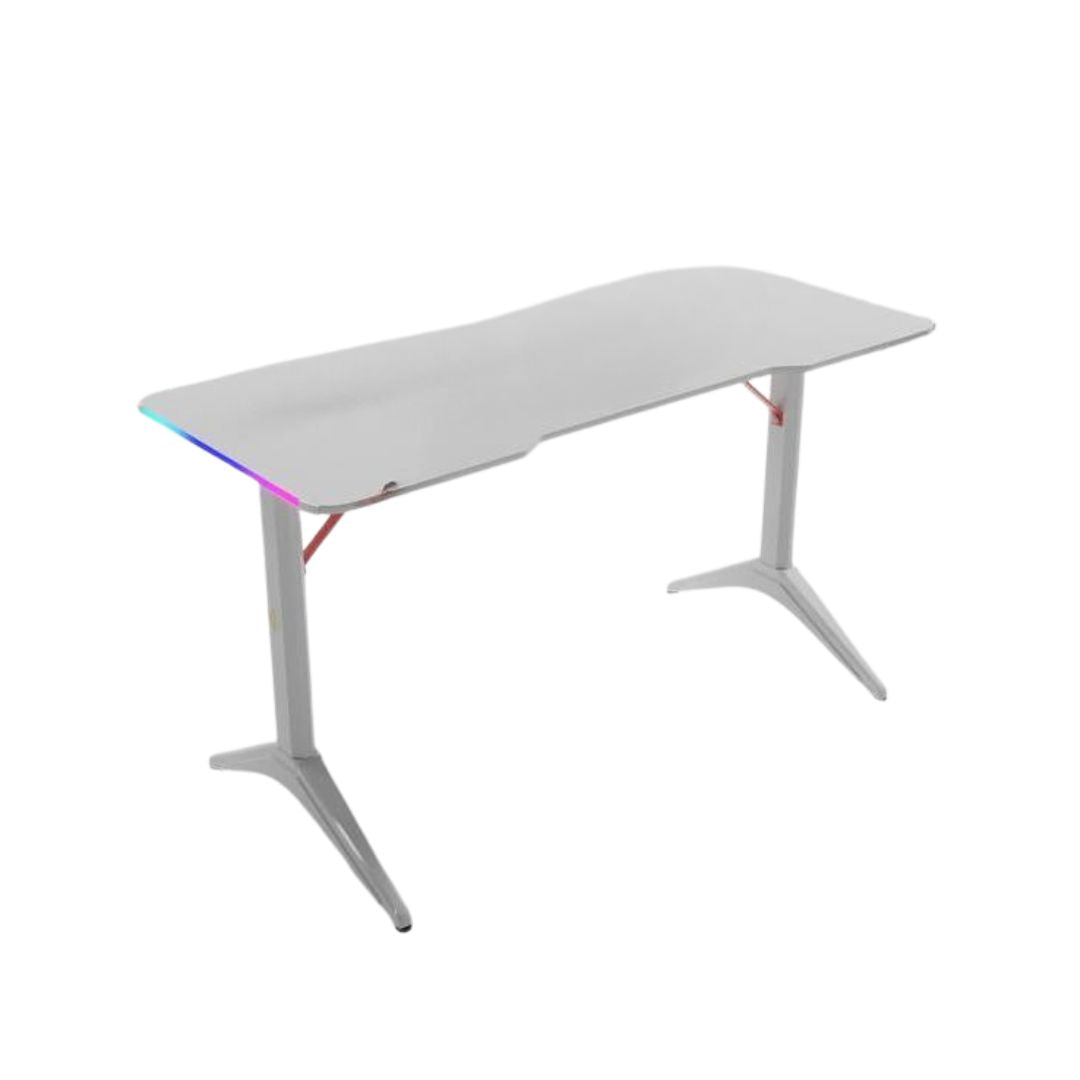 110cm RGB Carbon Fiber Gaming Desk Table with Cup & Speaker Holders - White