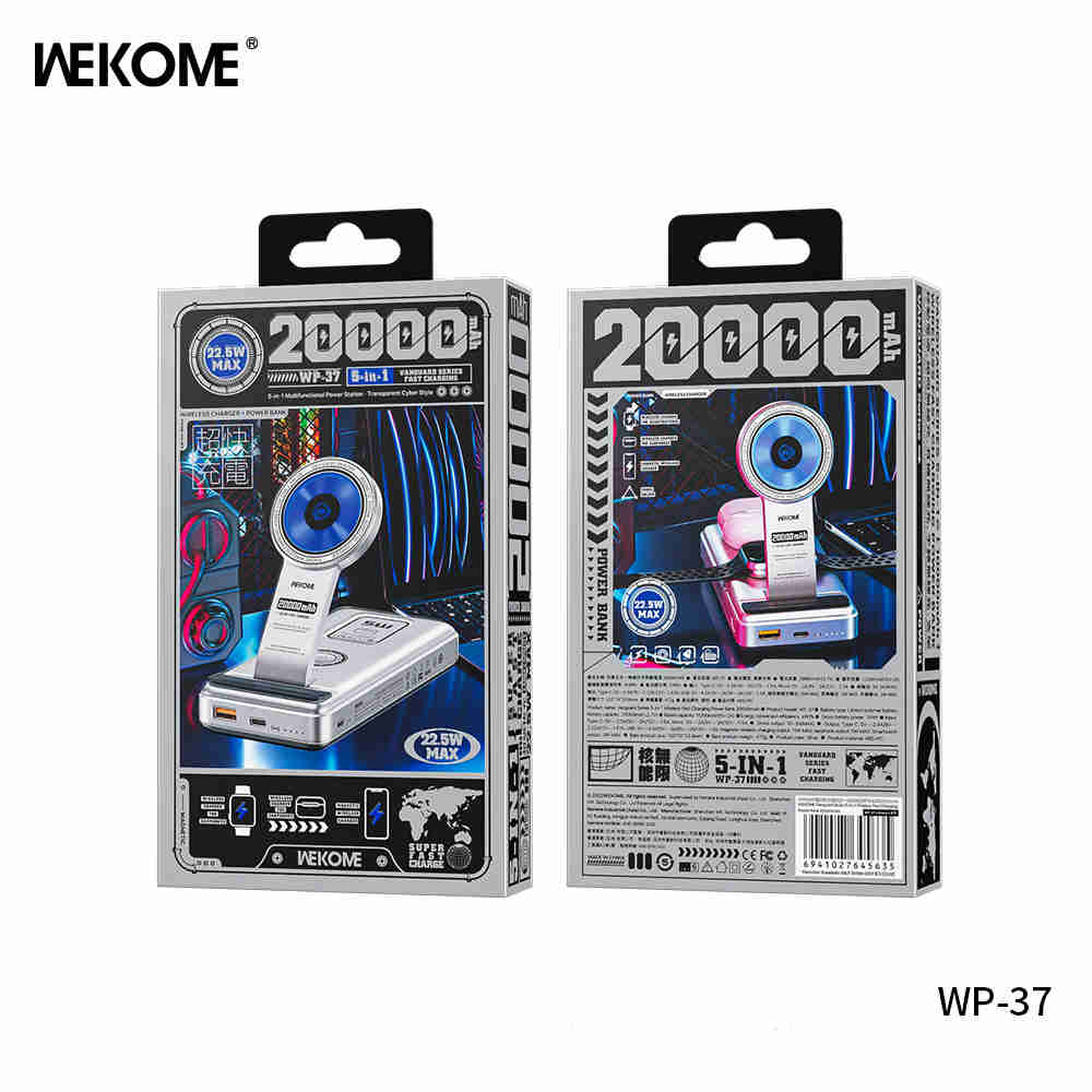 WEKOME WP-37 Vanquard Series Wireless Fast Charging Power Bank 20000 mAh - Silver