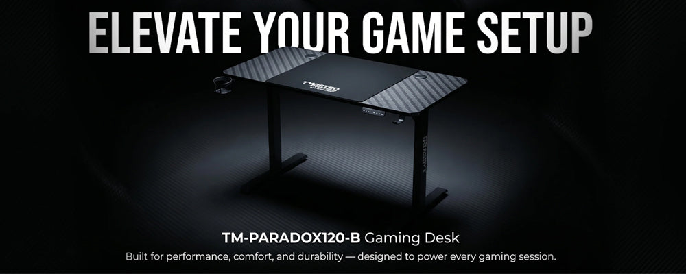 Twisted Minds Paradox Adjustable Gaming Desk, 120x60 cm,with Cup Shelf, Headphone Hook & Mousepad - White (Installation Not Included)