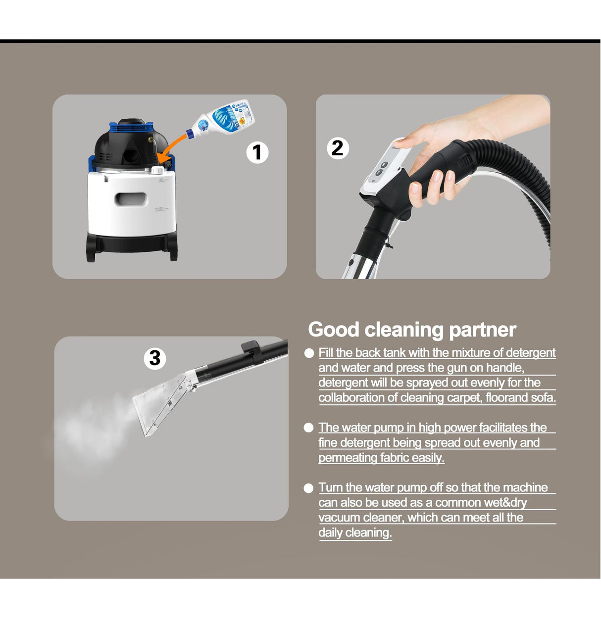 Puresweep 3-in-1 Wet & Dry Vacuum & Carpet Cleaner with Blower & Water Spraying for Floor, Carpet, Sofa & Car Upholstery Cleaning - 20L Capacity & 2800W