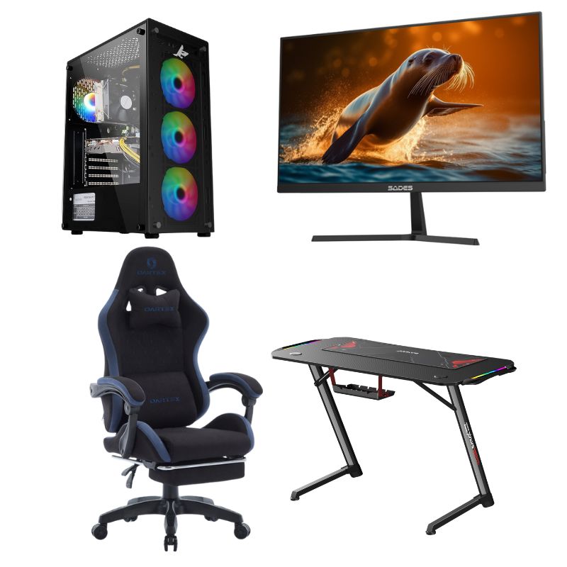 Custom Gaming PC Bundle Intel Core i5-14400F, RTX 5060 Ti 8GB, DDR5 16GB RAM, 1TB NVMe SSD, Windows 11 Pro, With Monitor 24" FHD, 240Hz, 0.5ms, Oartex Chair & Gamax Table