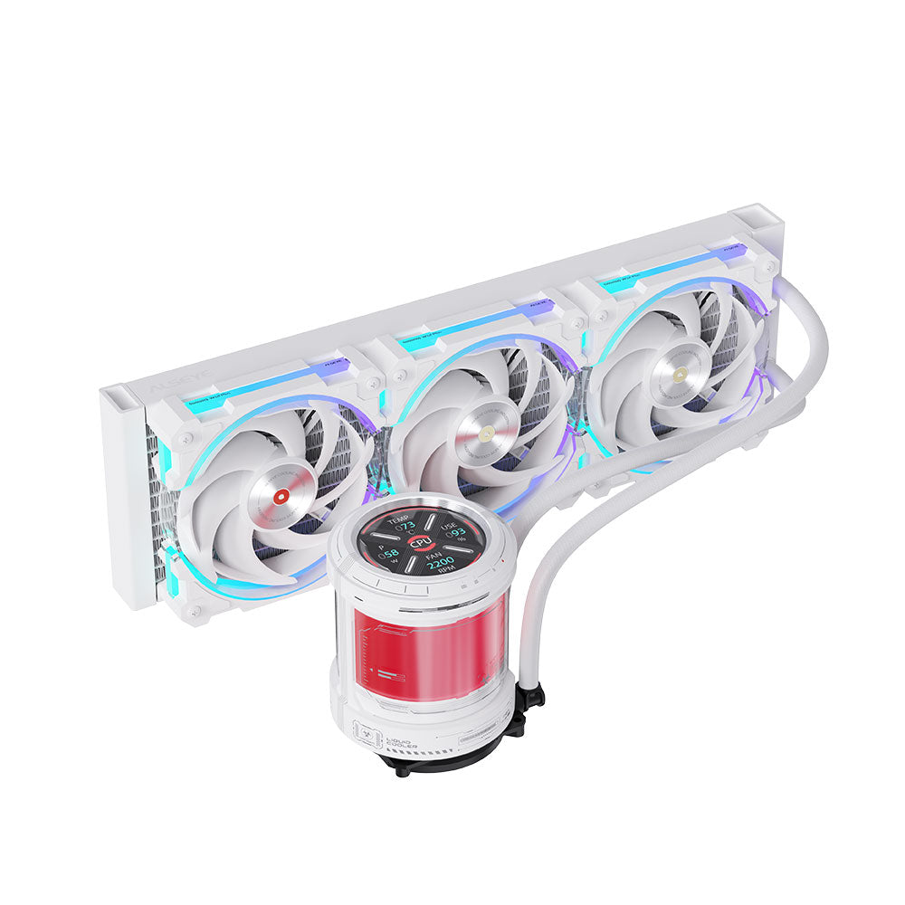 Alseye W360-V-W 360mm AIO Liquid Coolers, 350W TDP low noise ARGB pump with 2.1 inch screen - White