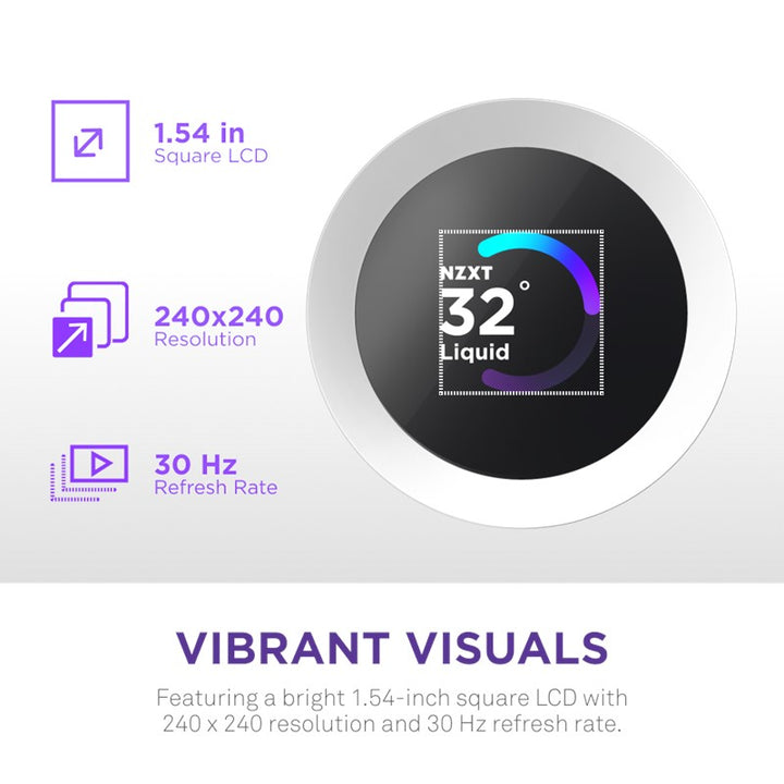 Nzxt Krakrn Plus 240 RGB 240mm AIO Liquid Cooler With 1.54" LCD & RGB Fans - White