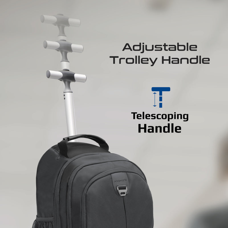 بروميت حقيبة بعجلات بسعة كبيرة مع عدة أقسام مخصصة للابتوب بحجم خمسة عشر فاصلة ست بوصة, أسود