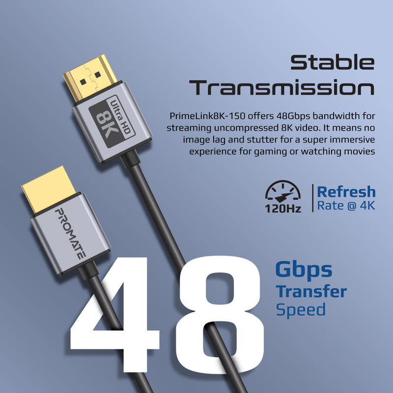 Promate Certified Ultra-High-Speed 8K@60Hz HDMI Cable, 1.5 Meters