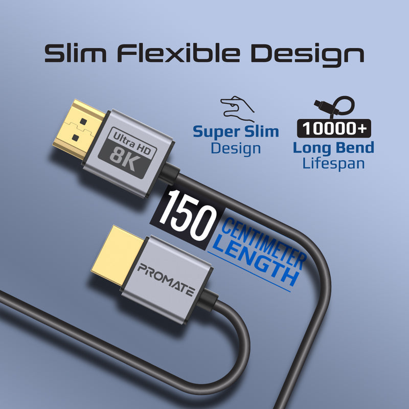 Promate Certified Ultra-High-Speed 8K@60Hz HDMI Cable, 1.5 Meters