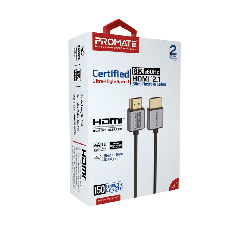 Promate Certified Ultra-High-Speed 8K@60Hz HDMI Cable, 1.5 Meters