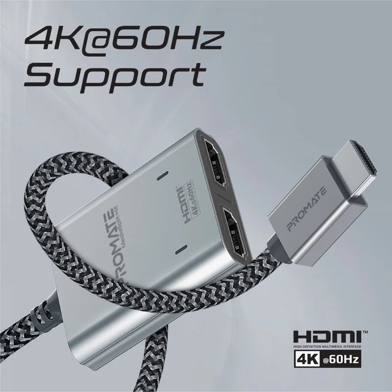 Promate MediaSplit-H2 4K@60Hz HDMI Splitter Cable with Dual HDMI Ports