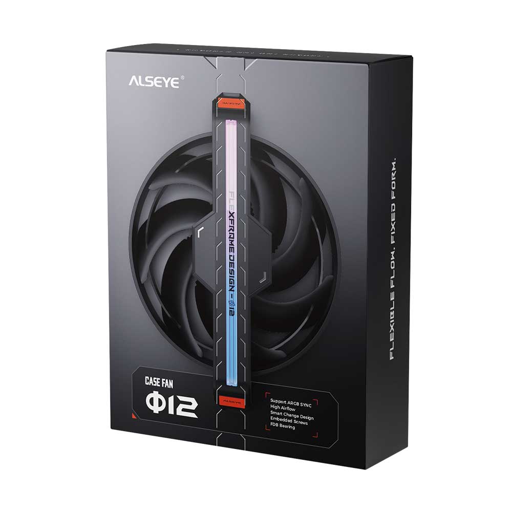 Alseye Φ12(DM12)-B DC 12V High Air Pressure Case Fan Support ARGB with Hidden Screws Option - Black