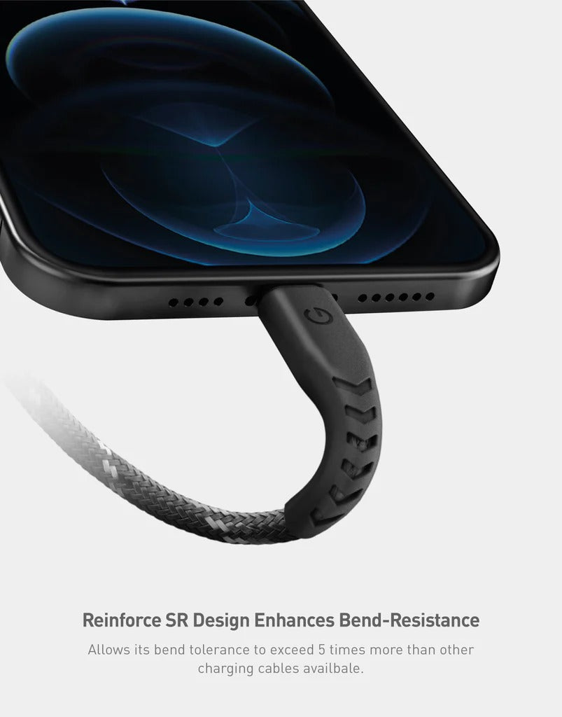 ENERGEA NYLOFLEX CABLE, CHARGE AND SYNC TOUGH LIGHTNING C89 MFI 1.5M – BLACK