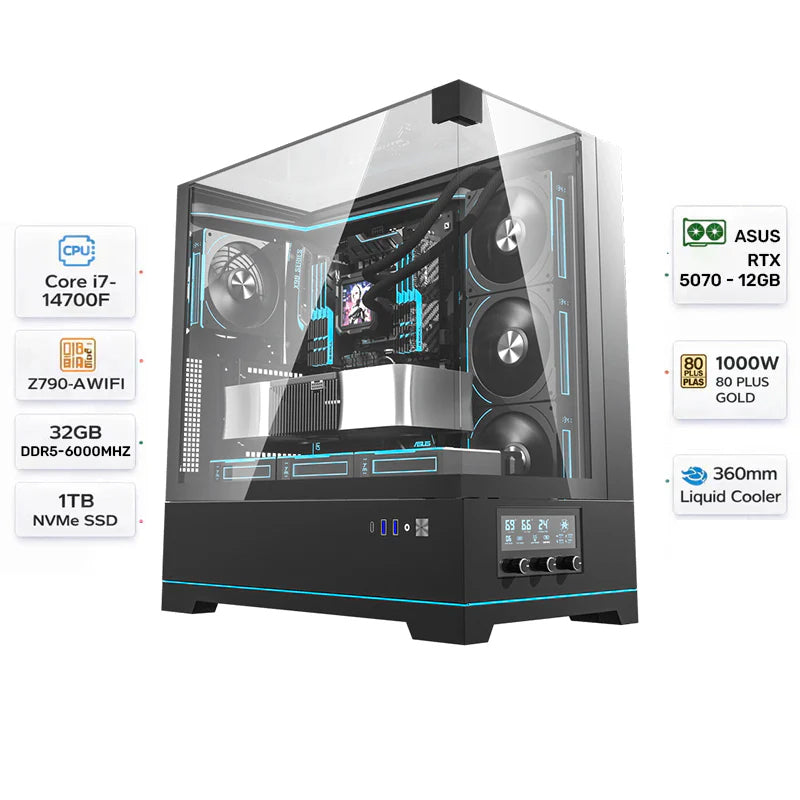 Custom Gaming PC Intel Core i7-14700F, Asus Prime RTX 5070 12GB, 32GB DDR5 6000MHz, 1TB NVMe, Windows 11 Pro