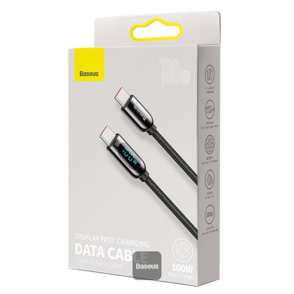 كابل Baseus الجديد المضفر للشحن السريع USB-C إلى USB-C بقدرة 100 واط وطول 1 متر - أسود