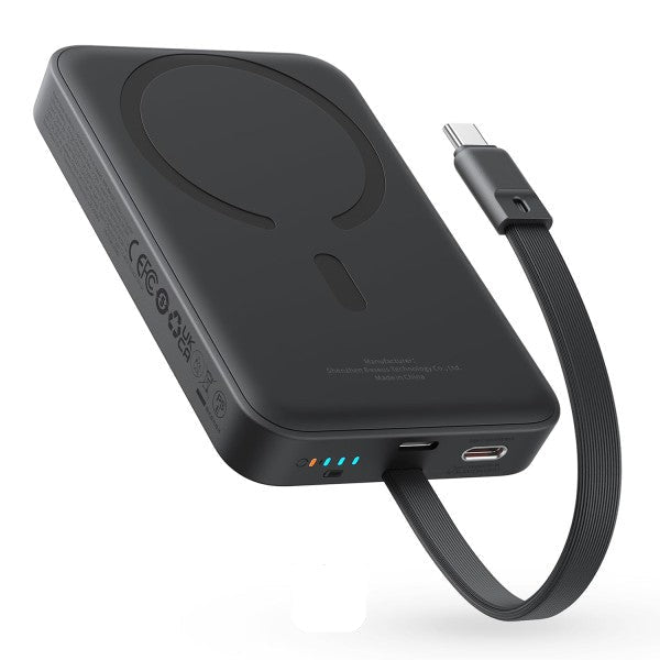 بنك طاقة لاسلكي مغناطيسي Baseus EnerFill FM11 بقوة 15 واط مع كابل USB-C مدمج، سعة 10000 مللي أمبير، قدرة 30 واط - أسود كوني