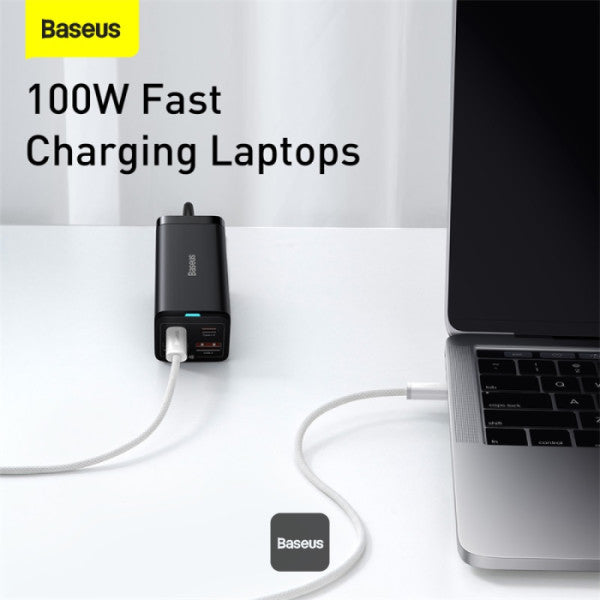 كابل Baseus الجديد المضفر للشحن السريع USB-C إلى USB-C بقدرة 100 واط وطول 2 متر - أبيض
