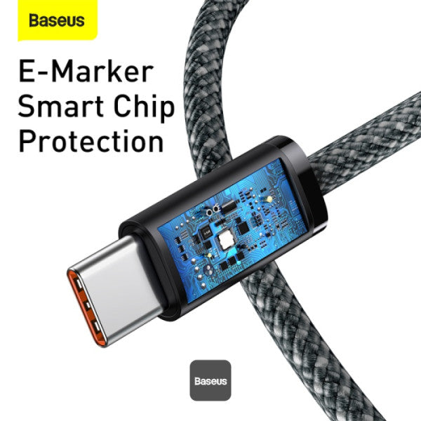 كابل Baseus الجديد المضفر للشحن السريع USB-C إلى USB-C بقدرة 100 واط وطول 2 متر - أسود