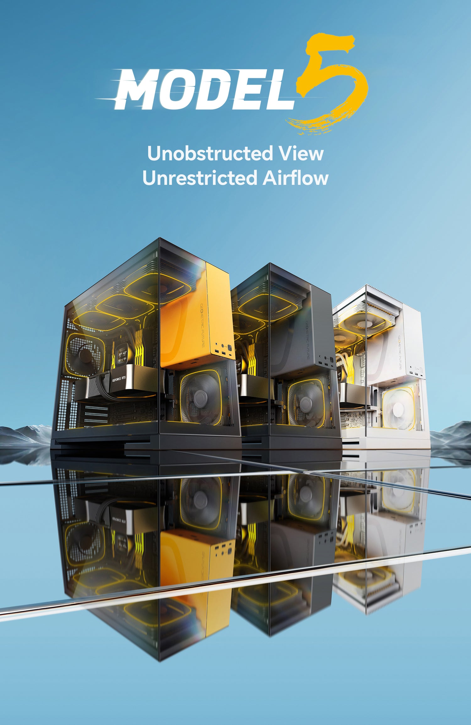 Geometric Future Model 5 Mid Tower Glass Case with 5 Fans  - Black & Yellow