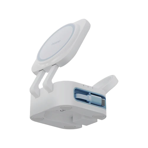 Energea BAZIC GOMAG STATION MINI 3IN1 FOLDABLE WIRELESS CHARGING STATION WITH 80CM RETRACTABLE CABLE & APPLE WATCH CHARGER -WHITE