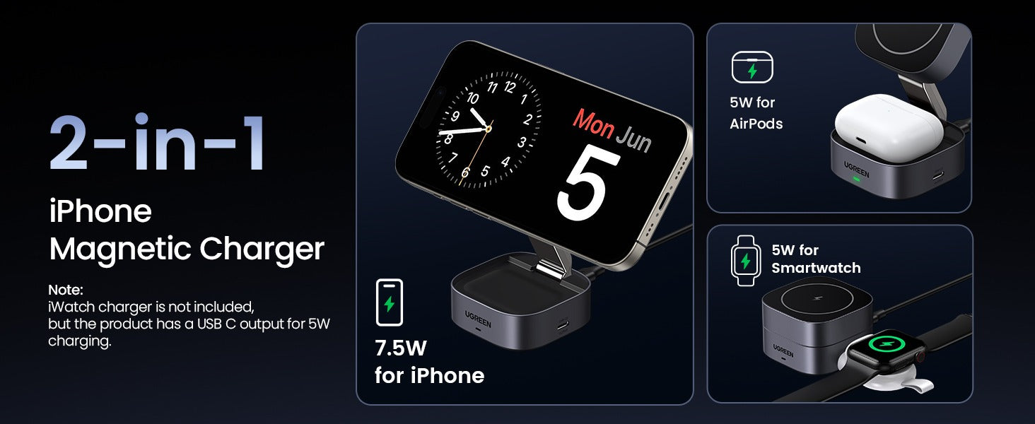 UGREEN 2-in-1 Magnetic Wireless Charger 35278 7.5W