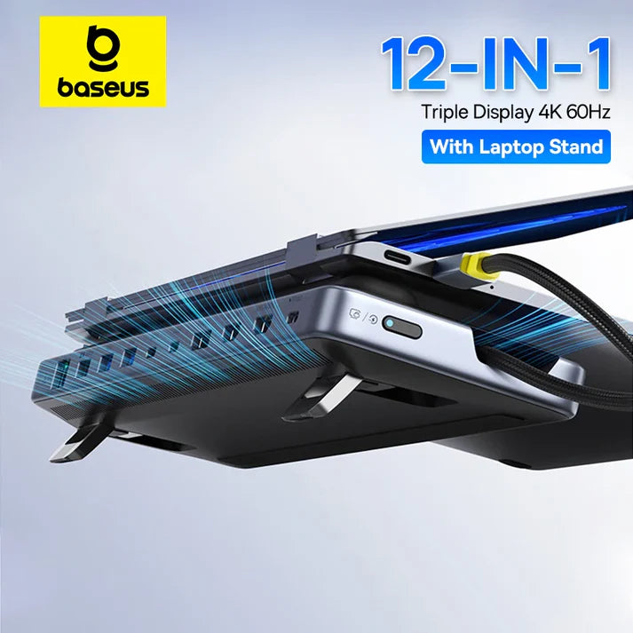 موزع Baseus EliteJoy EH3 12 في 1 مع حامل لابتوب - رمادي فضائي