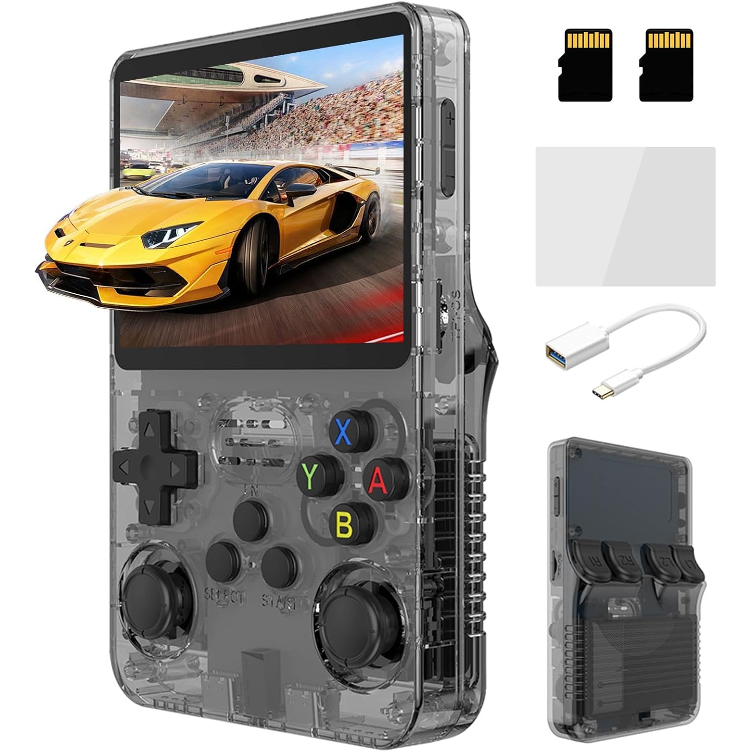 R36S Retro Handheld Video Game Console 3.5 Inch 64GB - Transparent Gray