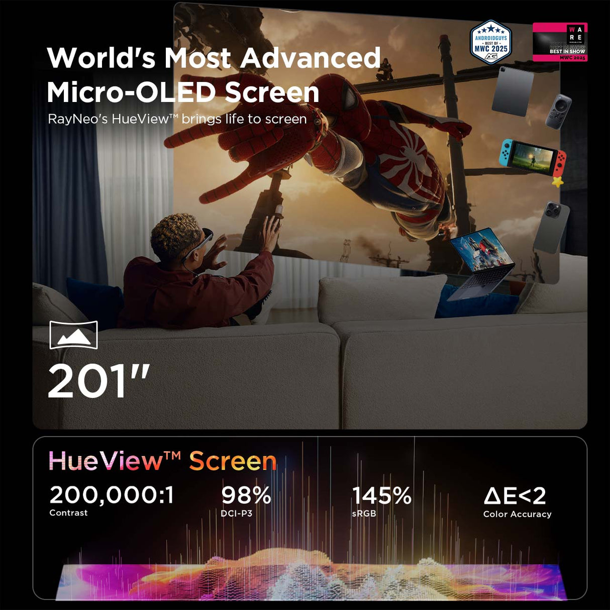 RayNeo Air 3s AR Glasses 201" Portable Cinema for Movies & Games