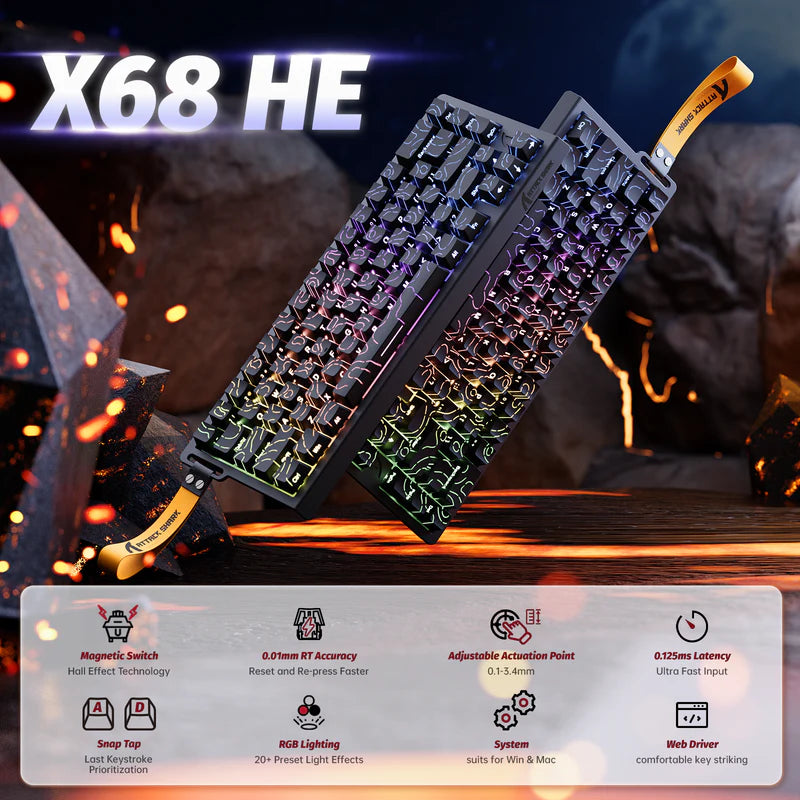 ATTACK SHARK X68 60% Wired 8KHz HE Rapid Trigger Keyboard (Magnetic Switch) - Black Contours