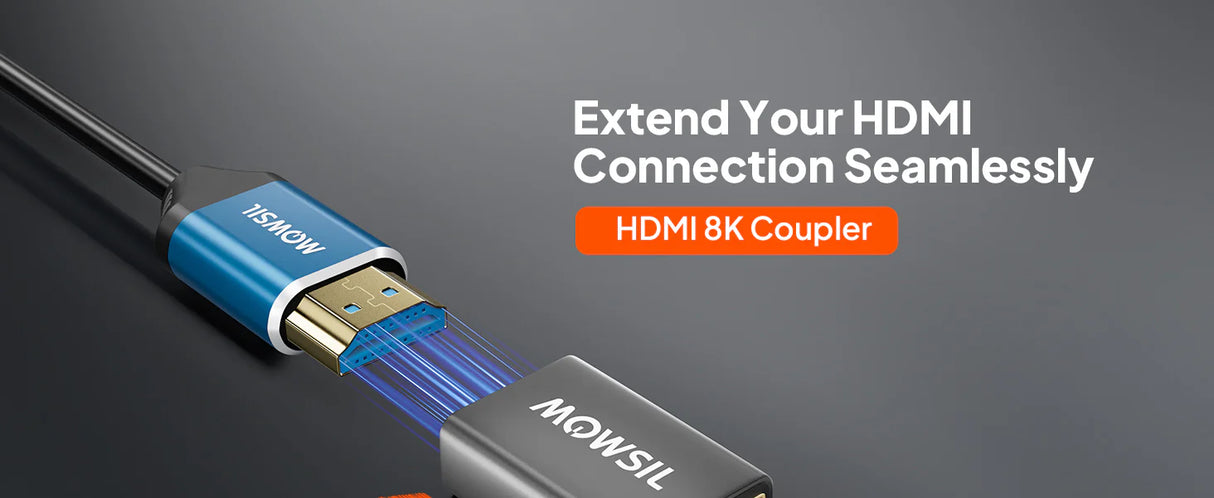 موصل HDMI 8K من موسيل (عبوة من قطعتين)، يدعم دقة تصل إلى 8K@60Hz و4K@120Hz، بالإضافة إلى عرض نطاق ترددي كامل لـ HDMI 2.1 يبلغ 48 جيجابت في الثانية.