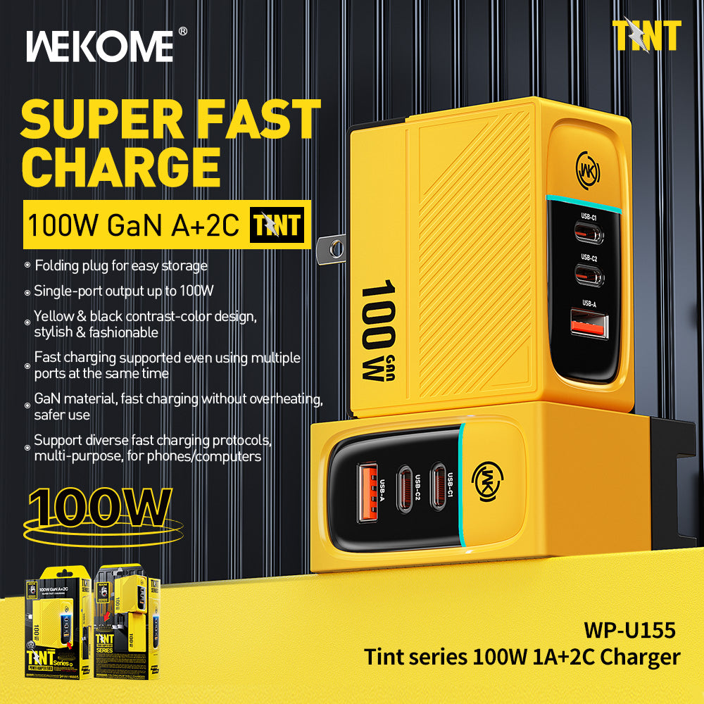 WEKOME WP-U155 Charger GaN 100W 1A+2C (UK) - Yellow