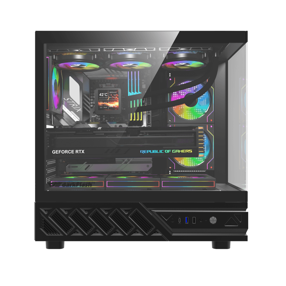 DarkFlash DS950V ATX Case with 6 Fans & LED Display - Black